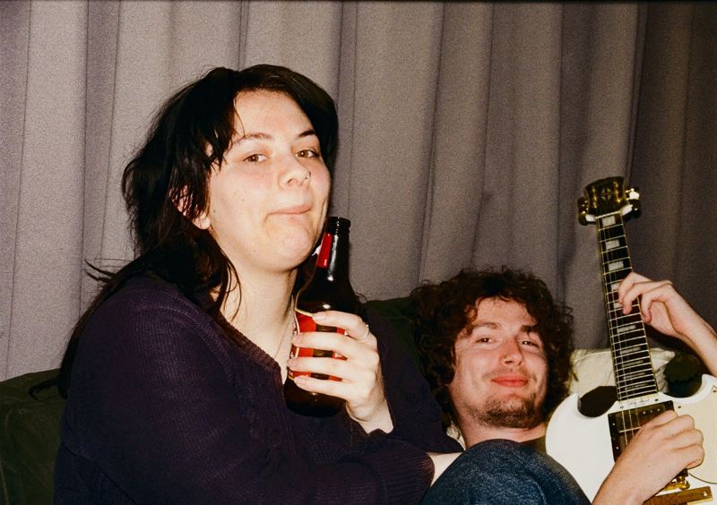Aodhan in the studio: two people pulling faces at the camera