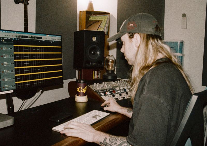 Aodhan in the studio: at the mixing desk in the control room